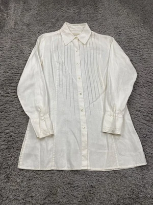 Туника женская Valerie Stevens топ маленькая белая льняная плиссированная с разрезом сбоку Lagenlook - Изображение 1 из 4