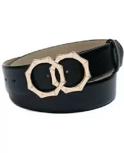 INC International Concepts Ladies Bamboo Look Buckle Panel Belt Black, NWT - Picture 1 of 4