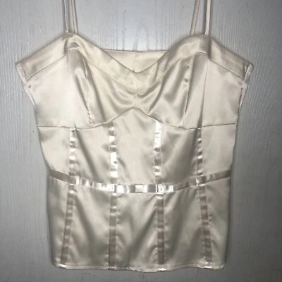 Sombra de ojos vintage Y2K para mujer M encaje ribete babydoll top marfil satinado romántico Foto 1 de 4