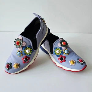Fendi Lavander Blue Leather Flowerland Slip On Sneakers Size 39 - Picture 1 of 13