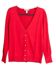 Linea Tesini Size 14 Deep Coral Pink Button Front Knit CARDIGAN V Neck Autumn - Picture 1 of 2