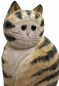 Folk Art Cat James Haddon Signed Hand Carved Wood Sculpture Statue - Bild 1 von 9