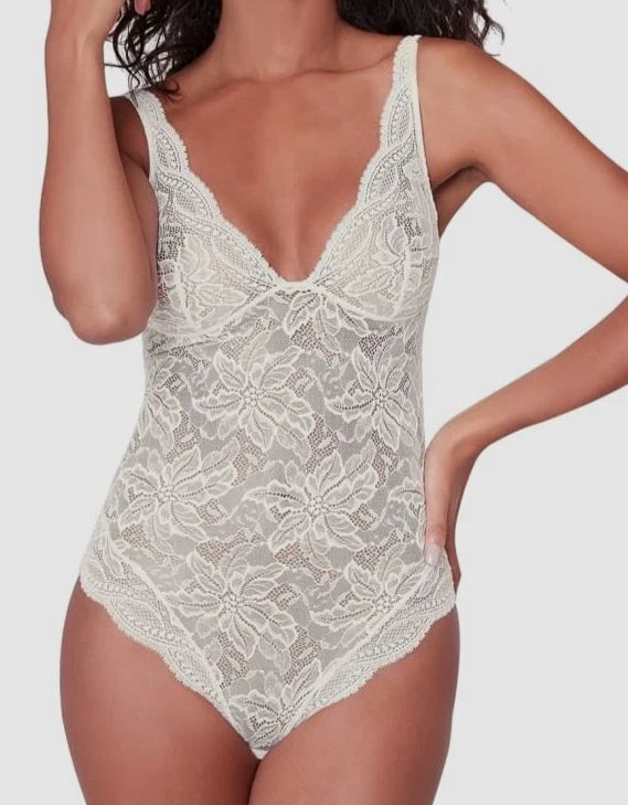 130 美元 Simone Perele 女式象牙伊甸花卉花边连体衣 4 码 — 第 1/1 张图片