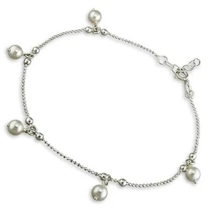 Hermosa tobillera de plata de ley 925 con cuentas colgantes de perlas OFERTA - Imagen 1 de 1