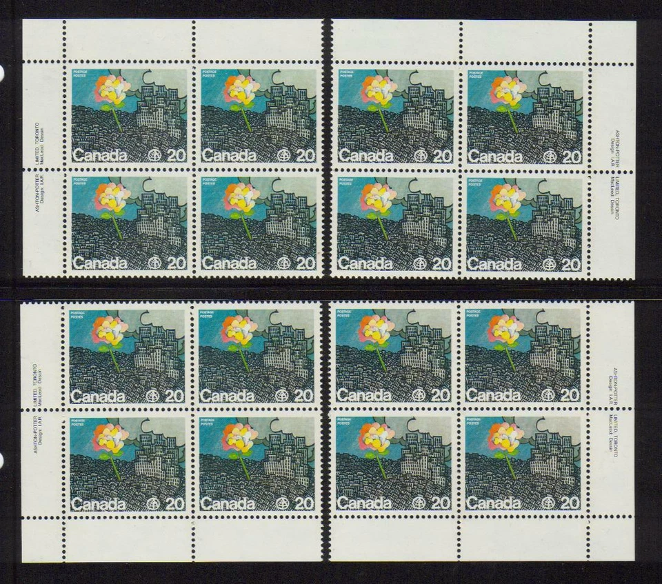 1976 Canada SC# 690 UN Habitat Conference - Set of 4 Plate Blocks M-NH Lot# 2671 - Image 1 of 1