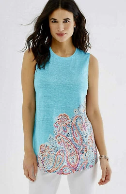 J.Jill ~ XL ~ новый Portofino льняной вязаный бак ~ остров синий Delany пейсли ~ новый с Ярлыками - Изображение 1 из 4