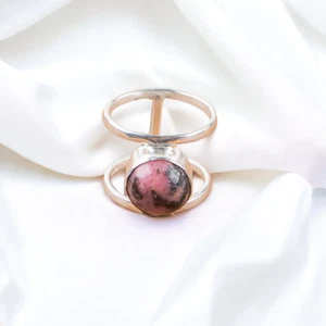 Black Rhodonite Natural Gemstone Ring for Women 925 Sterling Silver Cute Gift - Picture 1 of 5