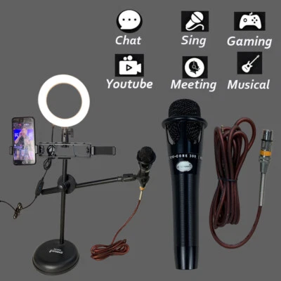 Studio Live Wired Microphone + Phone Holders Desktop Selfie Ring Light Mic Stand - Image 1 of 4