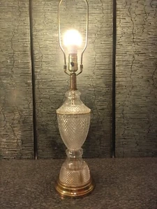 Vintage Crystal & Brass Table Lamp 28" Clear Glass Diamonds Hollywood regency - Picture 1 of 13