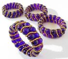 FOUR PURPLE  GLASS  BEADED NAPKIN RINGS TABLE TOP