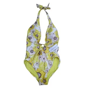 Traje de baño Seafolly para mujer 12 inmersiones profundas V halter una pieza floral verano del amor - Imagen 1 de 6
