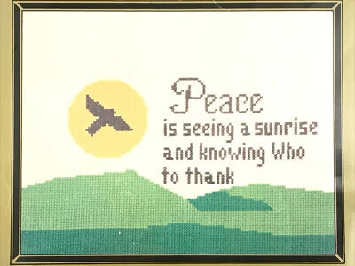 vtg Cross Stitch Pattern Peace Seeing Sunrise Knowing Who To Thank Christian - Image 1 of 4