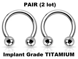 PAIR) 2 Solid TITANIUM Horseshoe Circular Barbell Ring EAR NOSE NIPPLE Piercing - Picture 1 of 1