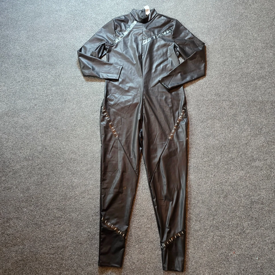 Disfraz DC Marvel para mujer grande Catwoman mono negro imitación cuero cremallera elástico Foto 1 de 4