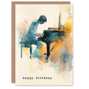 Pianist Playing Piano Music Abstract Watercolour Birthday Card - Picture 1 of 6