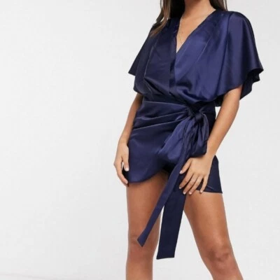 Sexy Vestido para Mujer Asos Curve 18 Azul Imitación Envoltura Kimono Manga Espalda Abierta Fiesta Foto 1 de 4