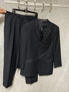 Bachrach Suit Men 40R Blue Micro Stripe 3B Italy Wool Career Pant 32X28.5 Luxury - Picture 1 of 20