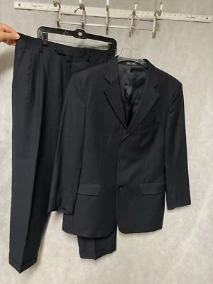 Traje Bachrach Hombre 40R Azul Micro Rayas 3B Italia Lana Pantalón de Carrera 32X28.5 Lujo Foto 1 de 4