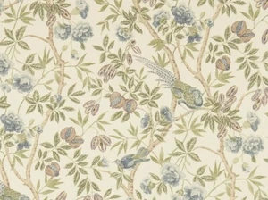 SANDERSON CURTAIN FABRIC DESIGN Abbeville 1.1 METRES BLUE AND IVORY LINEN BLEND - Picture 1 of 8