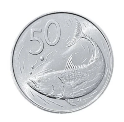 2015 Cook Islands 50 cents Coin Albacora Tuna Fish Animal Ocean Wildlife - Image 1 of 2