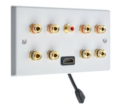 4.1 Audio / AV Speaker Wall Plate Gold 8 Binding Posts + 1 RCA + HDMI Non-solder - Image 1 of 4