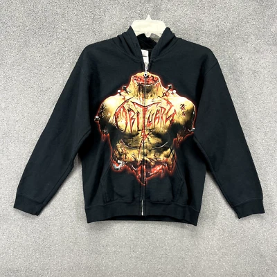 Sudadera con capucha vintage Obituario entintado en banda de metal con cremallera completa para hombre pequeña Foto 1 de 4