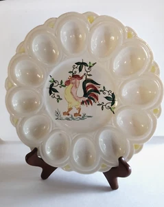 Rooster Ceramic Vintage Deviled Egg Plate Dish Ironstone China White Yellow Farm - Picture 1 of 10