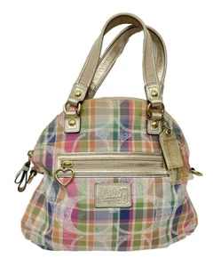 Cartera Coach Daisy Madras Multicolor Lona Hobo Cartera Dos Etiquetas Cremallera Preppy - Imagen 1 de 10