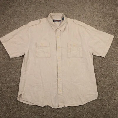 Reyn Spooner Linen Shirt Mens L Beige Button Up Linen Blend Epaulets EUC - Image 1 of 4
