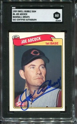 1989 年 Swell 泡泡胶 #6 Joe Adcock 克利夫兰印第安人队 - SGC 正品亲笔签名 — 第 1/2 张图片