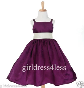 NEW PLUM/PURPLE SPAGHETTI STRAPS FLOWER GIRL DRESS GOWN 12-18M 2 4 5/6 8 10 12 - Picture 1 of 37