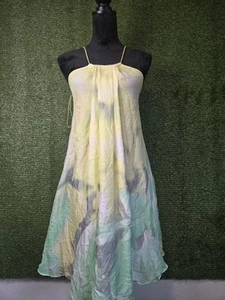 Armani Collezioni Silk Yellow Grey Green Sleeveless Dress Size 4 Summer Dress - Picture 1 of 4