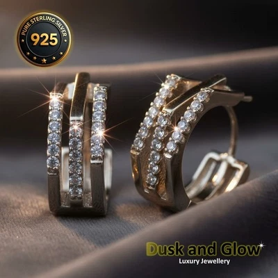 Pendientes de aro Huggie para mujer de plata de ley 925 de lujo circonita cúbica damas regalos Reino Unido NUEVO Foto 1 de 4