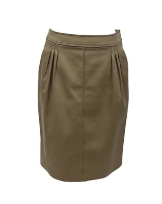 Oscar de la Renta Camel Cotton Skirt with Triple Pleat Front – Made in Italy - Image 1 of 3