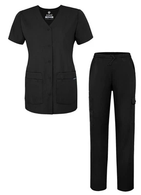 Adar Universal Women's Scrub Set Snap Front Scrub Top & Multi Pocket Scrub Pants - Image 1 of 4