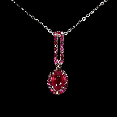 925 Sterling Silver Necklace Oval Ruby 7x5mm Ruby Myanmar Gemstone Jewelry 18in - Image 1 of 4