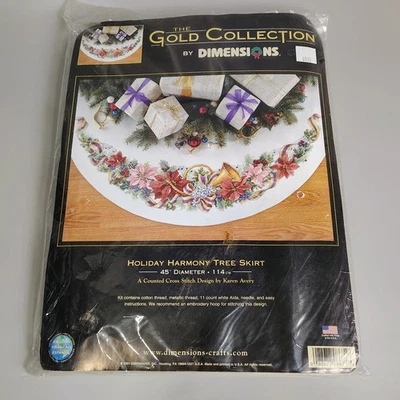 Vtg NEW Dimensions Gold Collection HOLIDAY HARMONY 45" Tree Skirt Christmas 8671 - Image 1 of 4