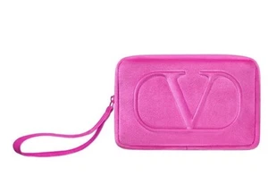 Valentino Beauty Pink Velvet Logo Large Cosmetic Pouch Makeup Bag NEW!Authentic - Picture 1 of 10