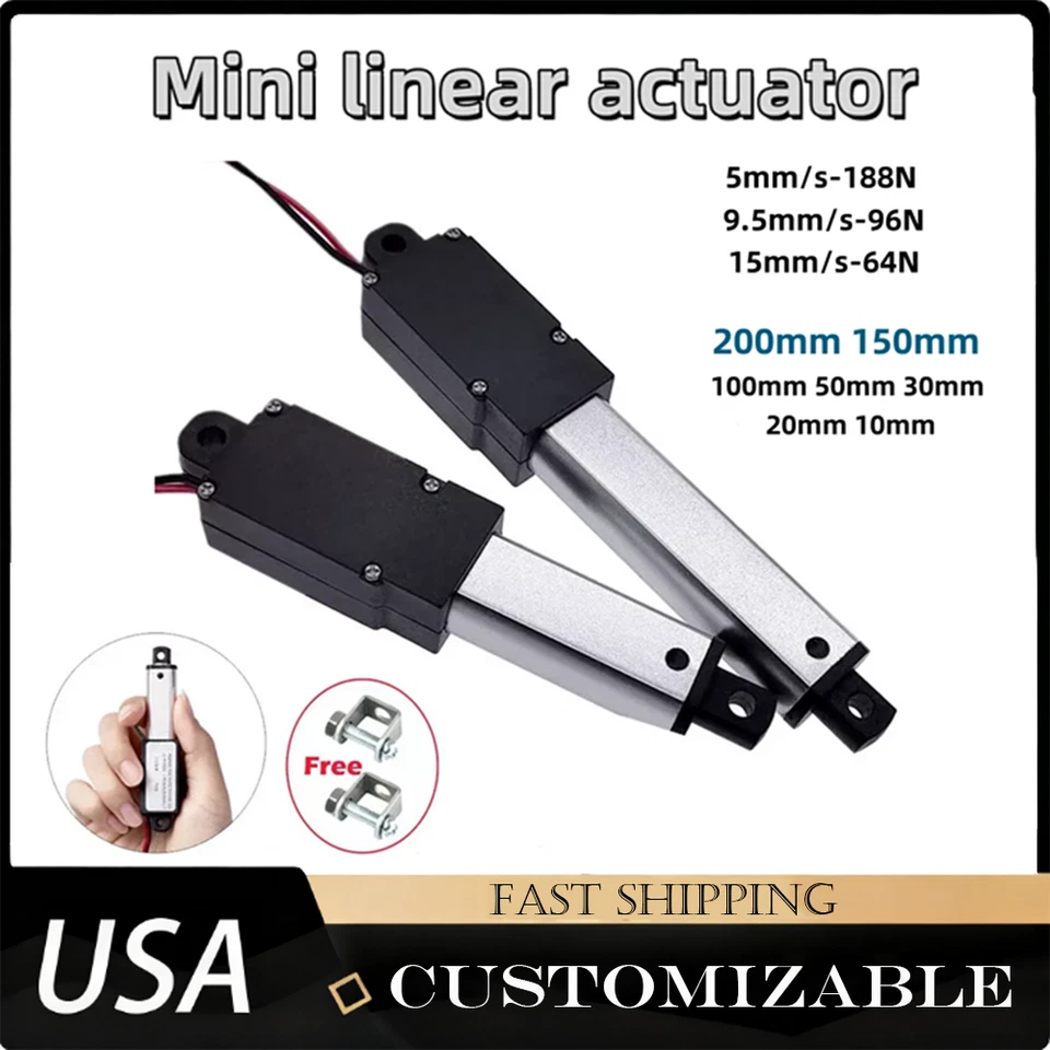 Mini 12V Linear Actuator 0.4" 0.8" 1.2" 2" 4" 6" 8" Stroke 41.45lbs High-Speed - Image 1 of 4