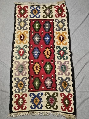 Tapete de lã Southwestern Kilim tecido à mão geométrico colorido área acento corredor - Imagem 1 de 4