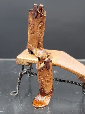 Dolls Cobbler Sylvia Roundtree Dollhouse Miniature Western Riding Boots 1:12 - Image 1 of 4
