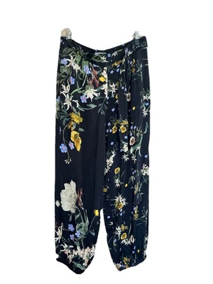 Anthropologie Maeve Silky Floral Pants, Black, Size 10 - Image 1 of 4