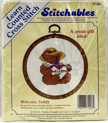 NUEVO 1994 Dimensions Welcome Teddy 71048 Kit Punto de Cruz 4" Aro De Colección 17595 Foto 1 de 2