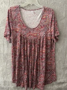 Camisa Cathy Para Mujer 2XL Cachemira Boho Cuello Redondo Manga Corta Top Rayón Spandex - Imagen 1 de 7