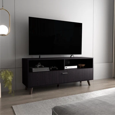 Soporte para TV, 1 puerta, 2 estantes, Wengue negro Foto 1 de 4