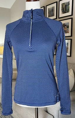 Eddie Bauer Blue Polka Dot 1/4 Zip Pullover Thumb Holes Size Small Rear Pocket - Image 1 of 4