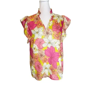THML Flower Power Top Size S Colorful Multicolor Resortwear Feminine Floral 60's - Picture 1 of 8