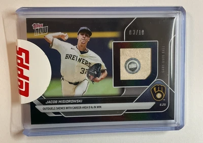 03/10* Jacob Misiorowski BALL RELIC Brewers 2025 Topps NOW #3498 Outduels Skenes - Image 1 of 4