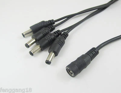 5.5mm x2.1mm DC Female to 4 Male 2.1mm Power Splitter Jack Cable for CCTV Camera - Image 1 of 2