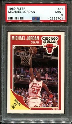 1989 Fleer #21 迈克尔·乔丹 PSA 9 + 名人堂芝加哥公牛队  — 第 1/2 张图片